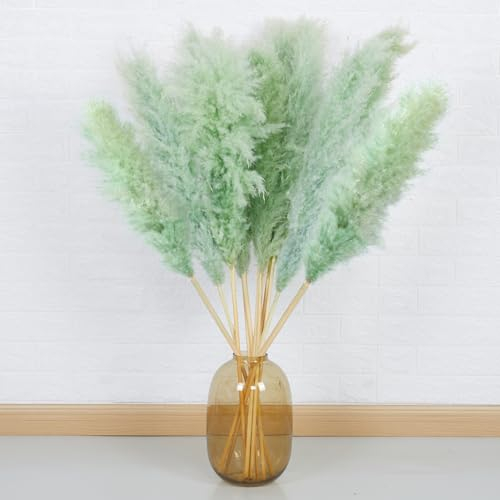 10 Stück Pampasgras Groß - DATEFUN Getrocknete Pampasgrasdekoration 100CM - Getrockneten Blumen Deko Natürliche & Flauschige - für Boho, Bodenvasen, Tisch, Hochzeits, Wohnzimmer, Schlafzimmer(Grün)
