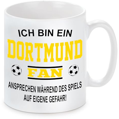 Fussball Tasse | Ich bin ein Dortmund Fan - Ansprechen während des Spiels auf eigene Gefahr | Keramiktasse für Fußballfans | Spülmaschinenfest | hochwertiger Druck