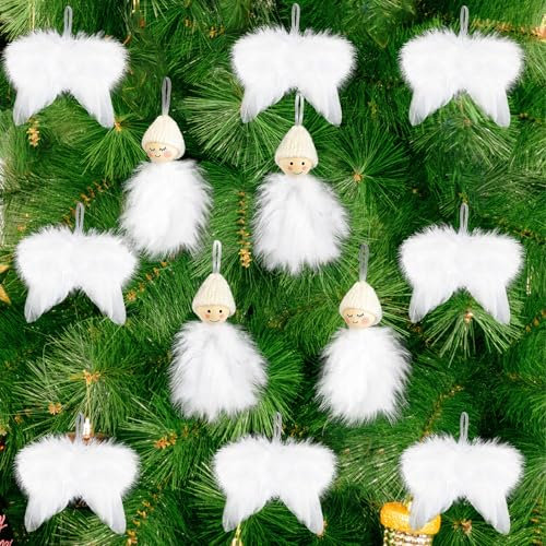 FYZSJWL 12 Stück Engelsflügel Christbaumschmuck, Engel Flügel Anhänger Weihnachtsbaum, Weiß, Federn, Weihnachten, Traditionell, Hängend