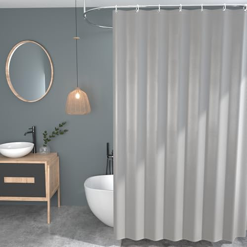 GOOPOOL Cortina de Ducha, Cortinas de Baño Poliester Lavable, Cortina Bañera Secado Rápido con 12 x Ganchos, Cortina Ducha Dobladillo Ponderado, Cortina Baño 180An x 200Al CM Gris Claro
