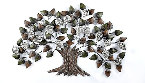 iAnanas Wanddekoration aus Metall Baum leuchtenden Farben der Wachstum und Wissen symbolisiert Inspirierende Hingucker Wandskulpturen modernen Kunst für Wohnzimmer Schlafzimmer und Büro 120x6x80 cm
