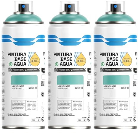 H HANSEL HOME Pintura Spray Base Agua 400ml - Para Muebles, Metal, Plástico y Madera - Ecológica y Sin Olor, Colores Duraderos - Verde París, 3 unidades