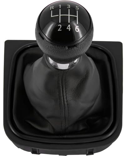 Schaltknauf + Schaltsack Set 6 Gang passend für VW Golf 5 + 6, 2003-2016, Plug & Play, Auto Schalthebel Schaltmanschette, mit Rahmen, schwarz