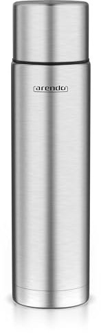 Arendo Thermos Stainless 1L, Thermos Coffee Flask SUS 304 Stainless Steel, Insulated Bottle for Hot and Cold Drinks, 100% Leak-Proof, BPA-Free, One Click Closure, Keeps Drinks Warm 12h, Cold 24h