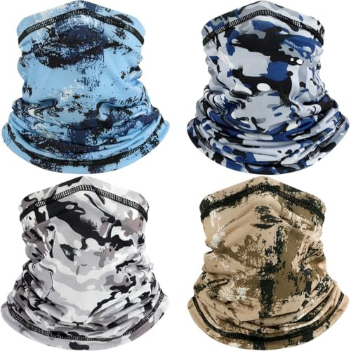 4 Pièces Cache Cou Elastique pour Homme et Femme, Camouflage Bandana Tour de Cou Coupe-Vent et Respirant Snood à Séchage Rapide pour Moto, Cyclisme, Ski, Randonnée, Course à Pied