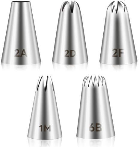 Lot de 5 grandes douilles à douille, poches à douille et douilles en acier inoxydable pour décoration de gâteau, outils de pâtisserie, douilles de glaçage pour biscuits, cupcakes, gâteaux
