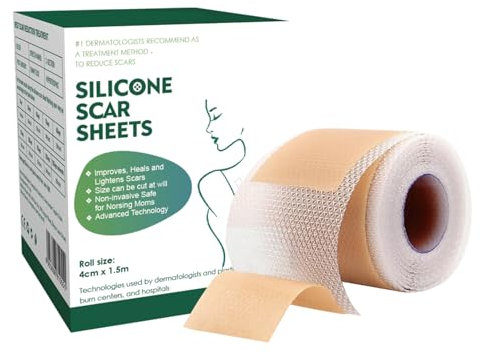 Ruban adhésif cicatrisant, feuilles de silicone, rouleau de 4,1 x 152,4 cm, bandes de section C de 1,5 m, adhérence douce, retrait professionnel, réparation pour abdominaux, cicatrices, chéloïdes