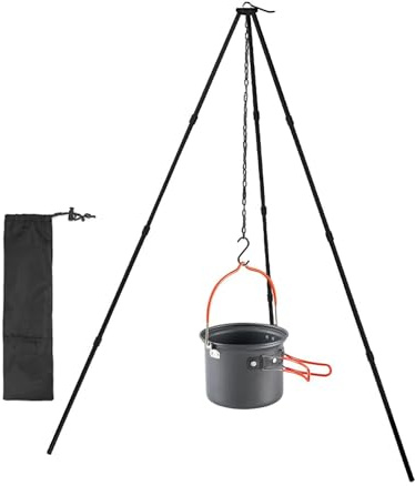 Stativ zum Kochen über dem Feuer, Campingstativ, Kochstativ, Outdoor Stativ mit verstellbarer Kette, Aluminiumlegierung, Licht, Überlebensfunktion, klappbar, Coin Stripe