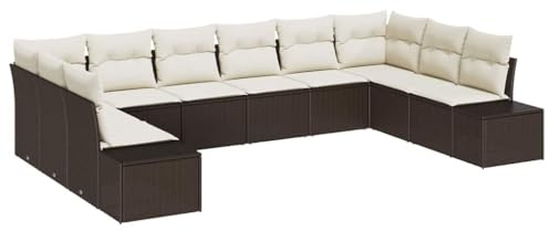 vidaXL Garten-Sofa-Set 10 pcs Braun und Creme 344 x 209 x 85 cm, Garten und Terrasse, Moderne Lounge-Möbel, abnehmbare Kissen, Rattan-Sofa, Flexibles Set für den Sommer