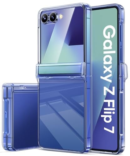SIXBOX for Samsung Galaxy Z Flip 7 Case with Hinge Protection & Outer Screen Protector, [Non-Yellowing] Slim & Thin Stylish Cover, Shockproof Protective Phone Case for Samsung Z Flip 7 5g 2025, Clear