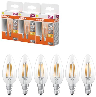 Osram LED-Lampe Star Kerzenform B40 Filament 3,4W Klar E14 | LED Star Classic B 40 Filament, LED Lamps, klar, 35 mm dia, 15000 h, 3-Pack