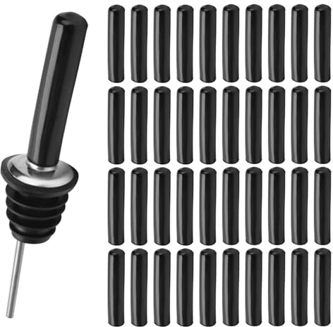 40 Pcs Liquor Pourer Covers, Rubber Bottle Spout Dust Caps, for Wine, Oil, Coffee, Vinegar Bottles (Black)