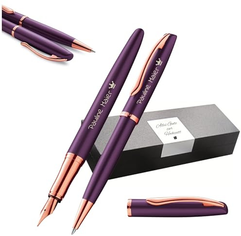 Pelikan Schreibset Jazz® Noble Elegance K/P36 Kugelschreiber und Füllhalter mit Gravur Geschenk - einzigartige Stifte mit Namen - personalisierte Geschenke (Viola)