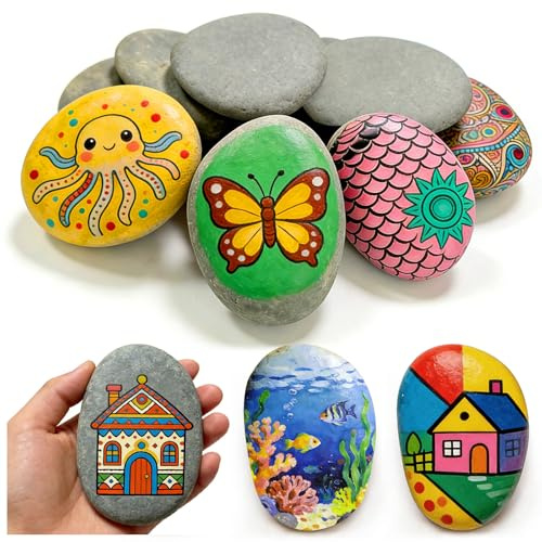 Chuanhylis 10 Piezas Piedras para Pintar de Roca, 5-8cm Planas Pintadas Guijarros Grandes，Piedras Creativas Pintadas a Mano para Manualidades, Acuarios, Macetas, Decoración de Jardín
