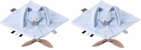 Nattou Doudou Plat Lapin Bibou avec Attache pour Sucette, 27 x 27 cm, Alex et Bibou, Bleu (Lot de 2)