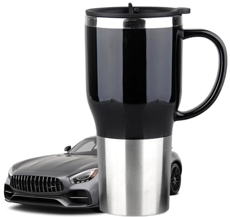 Chaudière à eau pour voiture, tasse chauffante pour voiture, tasse de voyage électrique 12 V, électrique portable, chaudière de voiture élégante avec poignée 450 ml
