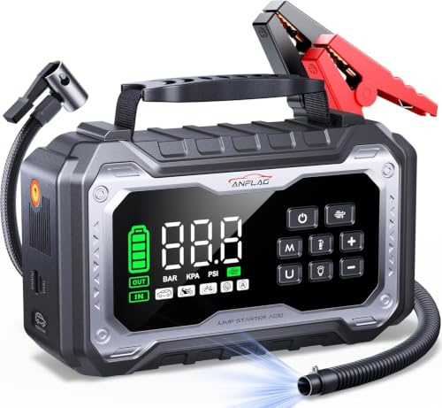 ANFLAG 8000A Starthilfe Powerbank für Pkw mit Gebläse und 160PSI Kompressor | Auto Starthilfe Powerbank für All Benzin/14L Diesel, Starter Powerbank mit 800 Lumen LED Leuchte und LCD Display