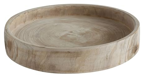 Creative Co-op Wood Hand Carved Tray Tablett aus Paulownia-Holz, handgeschnitzt, Natur, 43.8 x 43.8 x 7.6 cm