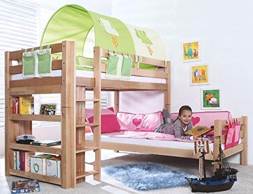 Froschkönig24 Etagenbett Beni L Kinderbett Spielbett Hochbett Bett Natur Stoffset Indianer