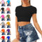 Re Tech UK - Women's Basic Ladies Short Sleeve Stretchy Crop Tops for Women, Slim Fit Crew Neck, Cropped T Shirt, Summer, Cute, Tshirt, Sizes 8-14 (M/L 12-14, Black)