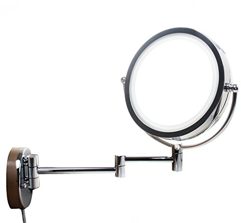 TUKA LED Wandspiegel KosmetikSpiegel 5 Fach Vergrößerung, 8 inch Wandmontage mit Schrauben, Beleuchteter Badzimmerspiegel Schminkspiegel, Make-up Rasieren Spiegel, Normal + 5X Zoom, TKD3129-5x