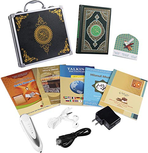 Digital Holy Quran Pen Exclusive Word-by-Word Function for Kid and Arabic Learner Downloading Many Reciters and Languages Digital Qu'ran Talking Pen 5 Small Books Metal Box