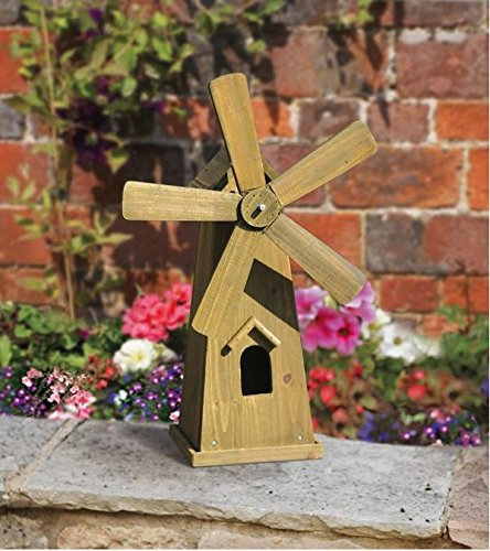 Garden Mile® Heavy Duty Freestanding Rustic Wooden Garden Windmill With Moving Parts Garden Ornaments (Medium)