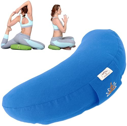 sei Design Halbmond Yogakissen Meditationskissen Yoga Kissen mit Buchweizenschalen-Füllung Yoga Block Bodenkissen groß Meditation Sitzkissen 46x25x10 Blau