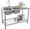 Fregadero de Cocina Doble Seno con Escurridor a la Derecha 120x79x60cm con Dispensador Jabón Tapones de Colador + Grifo GRATIS Lavaplatos Pila Cocina 2 Senos+Escurridor para Lavar Platos Kitchen Sink