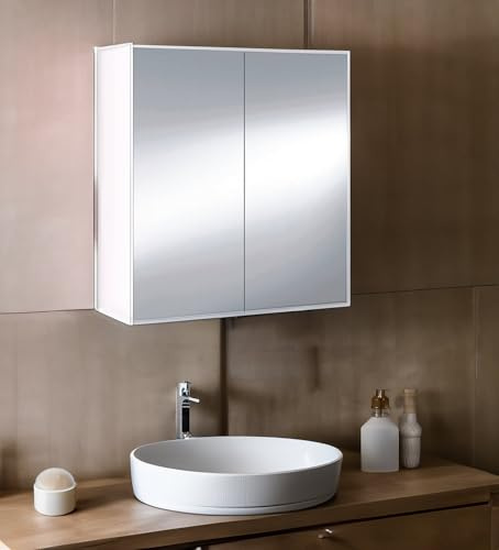 Dmora - Hängeschrank Lafayette, Badezimmerschrank, Hängeschrank, glänzend Weiß60 x 21 x 65 cm, 2 Türen