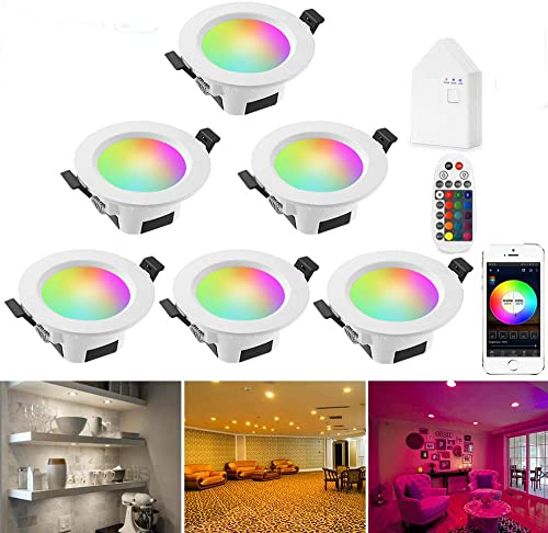 WLAN Bluetooth 5W LED Einbaustrahler RGBW+CCT 5 in 1 Einbauleuchte Spot Dimmbar 230 Volt Einbauleuchten mit Bluetooth Fernbedienung,BT Mesh Smart Bridge,6er Set