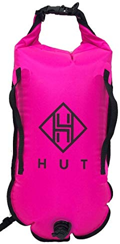 HUT Premium Swim Buoy Dry Bag 20L/28L Tow Float e Sacca Impermeabile per nuotatori in Acqua Aperta, triatleti, Galleggiante ad Alta visibilità, Due camere d'Aria – Essere visti Essere sicuri.