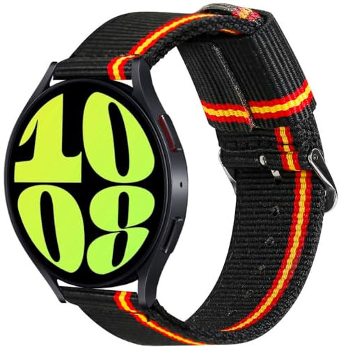 ESTUYOYA Correa Compatible con Samsung Galaxy Watch 7/6/5/4/FE 44mm 40mm/6 Classic/5 Pro/4 Classic, Pulsera de Nylon Colores Bandera de España 20mm - Lineblack