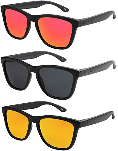 X-CRUZE 3er Pack Nerd Sonnenbrillen polarisierend Vintage Retro Style Stil Unisex Herren Damen Männer Frauen Brille - schwarz matt - Set 2 -