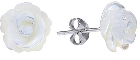 AeraVida Rose of Innocence White Mother of Pearl .925 Sterling Silver Stud Earrings