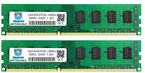 PC3L 12800U DDR3L 1600MHz 8GB Kit (4GBx2) UDIMM RAM 1.35V/1.5V 240-Pin Desktop Memory