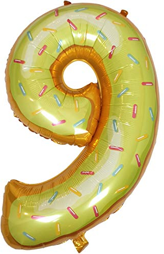DIWULI Luftballon 9 Geburtstag XL Sweet Donut - Folienballon 9, Zahl 9 Ballon 9 Jahre, Geburtstagsdeko 9. Geburtstag Party-Deko Junge Mädchen, Zahlen-Ballon Dekoration, Zahlen-Luftballon Groß