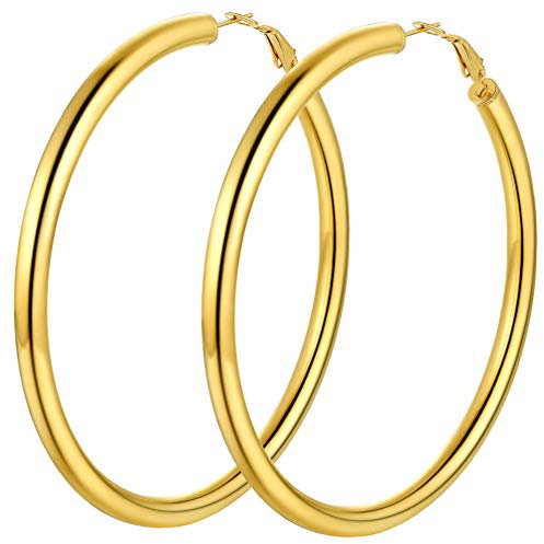 PROSTEEL 80mm große Runde Ohrringe für Damen Mädchen 18k vergoldet 5mm dicke Creolen Hoop Ohrringe trendige Kreolen Schmuck Accessoire