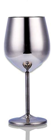 D L D Rotweinglas aus Edelstahl mit Metallstiel, bruchsicher, für Weißwein und Cocktails, unzerbrechlich, BPA-frei, Kelche, Saft, Getränke, Champagner, Party, Bargeschirr (Silber)