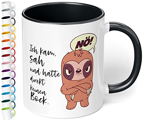 True Statements Lustige Tasse Ich kam sah und hatte direkt keinen Bock - Kaffeetasse mit Spruch als Geschenk - beidseitig bedruckt - spülmaschinenfest, innen schwarz