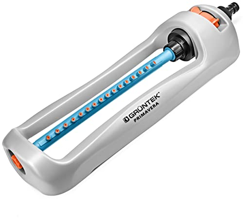 GRÜNTEK Primavera Oscillating Sprinkler – Up to 336 m² | 16 Nozzles for Even Irrigation | Adjustable Spray Width (21 m x 15 m) | Universal EU & US Connector