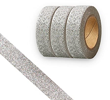 CIAJIE Glitter Washi Tape, 3 Rollen 15mm Dekoband, selbstklebendes Klebeband zum Basteln, klebriger Glitzerrand, Zubehör für DIY, Bullet Journal, Basteln, Geschenkverpackung, Scrapbooking