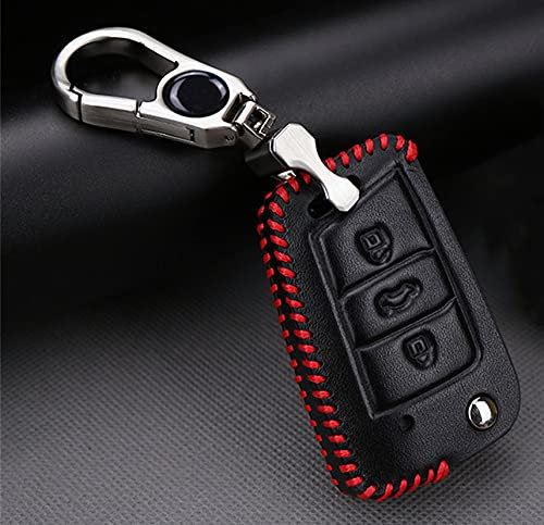 SELIYA Leder Autoschlüsselhülle，Passend für Seat Leon Fr Mk3 Mk2 Mk1 St 1m Ibiza Fr 6J 6L Altea Arona Toledo Ateca Schlüsselanhänger Zubehör,Rot
