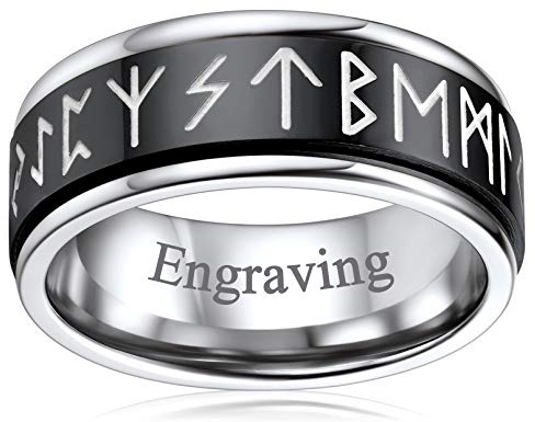 FaithHeart Schwarz Spinnerring Fingerring mit Rune Symbol Herren Jungen Viking Retro Rune Ring Partnerring Ehering drehbarer Meditationsring für herren Jungen