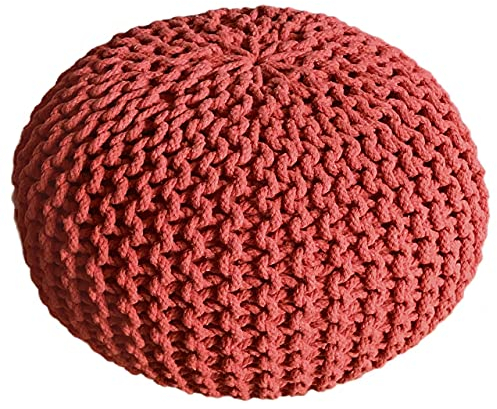 kreatives Wohnen Pouf Ø 55 cm Strickhocker Sitzpouf Bodenkissen Grobstrick-Optik extrahoch Höhe 37 cm Terracotta