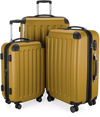 HAUPTSTADTKOFFER - SPREE - 3er Trolley-Set Rollkoffer Reisekoffer, (S, M und L) Koffer-Set, 4 Doppel-Rollen, Herbstgold