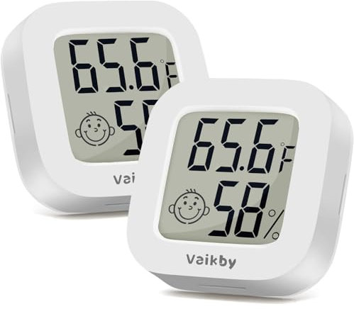 Vaikby Indoor Thermometer 2 Pack, Humidity Meter Digital Hygrometer Room Thermometer for Home, High Accurate Temperature and Humidity Monitor for Greenhouse Reptile Humidifier Cellar Office