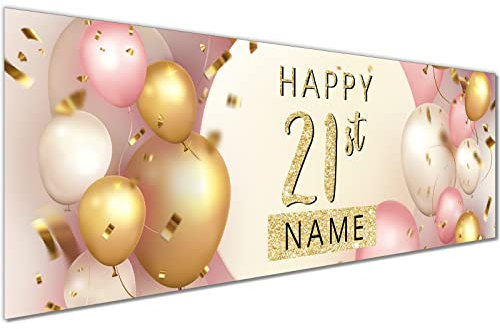 21st Happy Birthday Personalised Banner | 21st pesonalise banners for her | custom Decorations for Her | Birthday Banners for Women Girls | Pink Gold| 1 x 6FT Large Banner