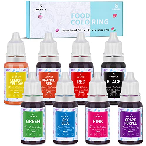 Lebensmittelfarbe 8x10ml – Flüssige Hochkonzentrierte Lebensmittelfarbe Set zum Backen, Kuchen, Kekse, Glasur, Macaron, Fondant – Lebendiger Lebensmittelfarbstoff für DIY Seifen Schleim Kunsthandwerk