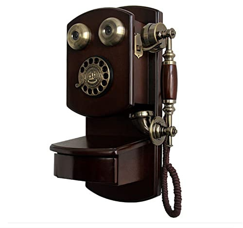 ZXNQ Téléphone Fixe, Mural de Style Européen Téléphone en Bois, Plaque tournante fixé Téléphone